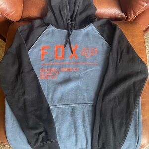 Fox Men's Black and Blue Hoodie with Orange logo